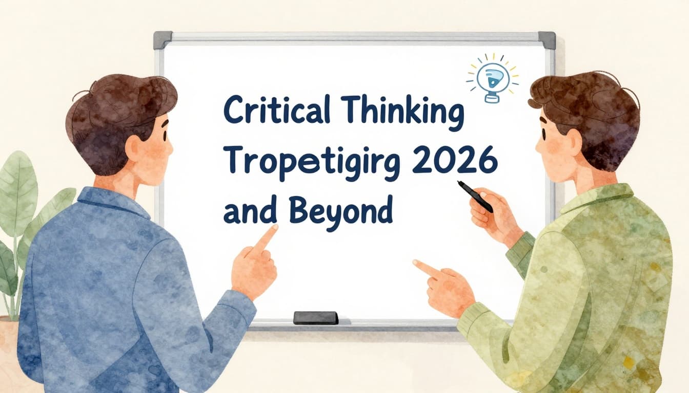 Modern office scene with two professionals discussing charts on a whiteboard amid AI robot elements, in watercolor style with soft blending.